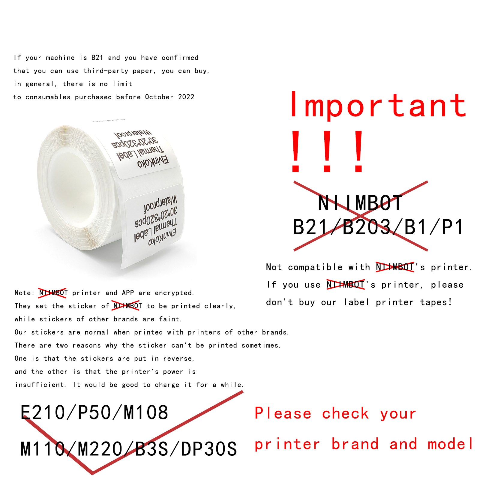 5PK YLF23 E210 Label Paper Sticker 50*30mm Use for P50 Thermal Label Printer M110 Label Maker DIY adhesive Label Tape