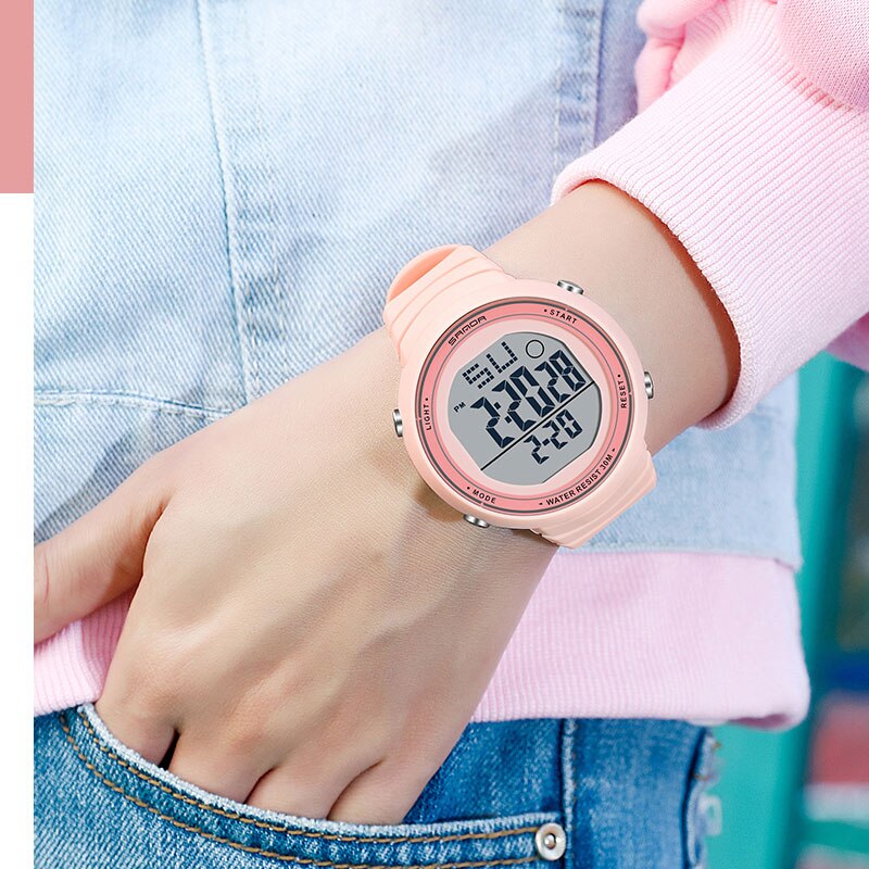 Women Digital LED Sports Watch Multifunctional Waterproof Ladies Pink Wrist-Watch Fit Girl Watches