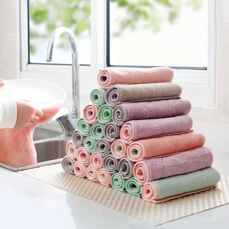 5 stuks schoonmaakdoeken, afwasdoek, vaatdoek, superabsorberend, keukenhanddoek, gootsteendoek, koraalfleece schoonmaakdoeken, geen olie