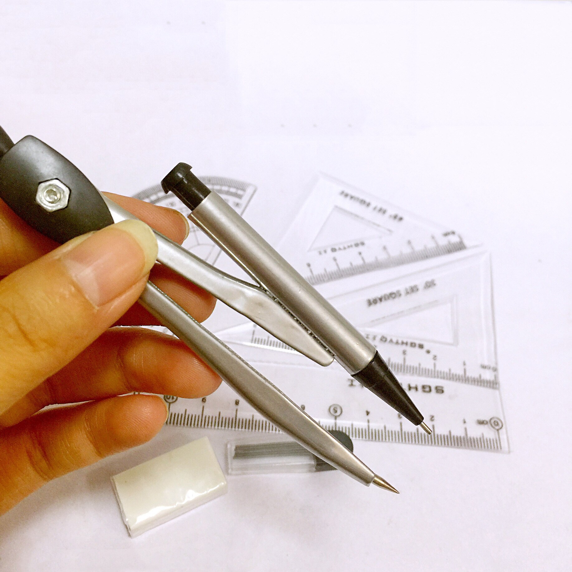 Ruler Rubber Compass Set Special Compass Set for Students Drawing Measurement Examination Dedicated Ruler