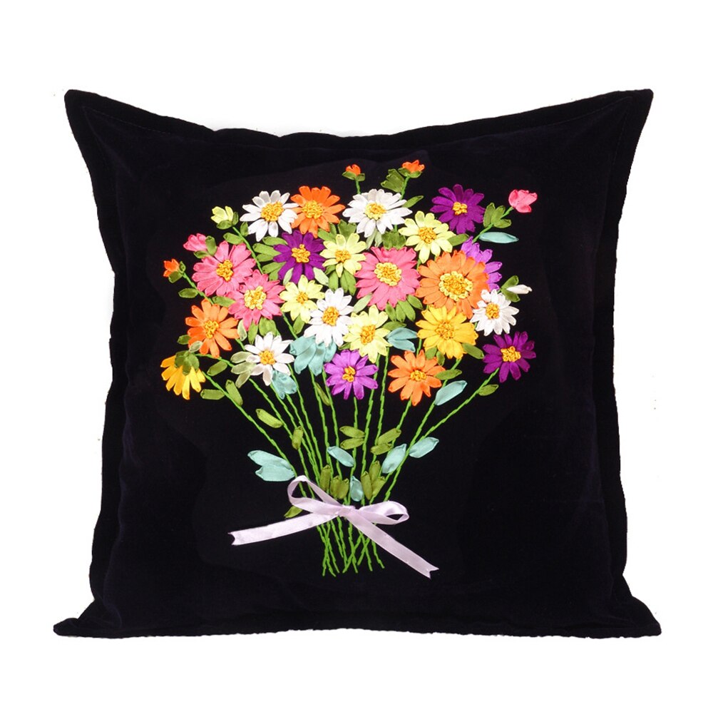 Flower Patterns Hand Embroidery Pillow Case Pillowcase DIY Ribbon Stitch Kit Supplies Decorative Arts Reduced Pressure Pastime: 6019