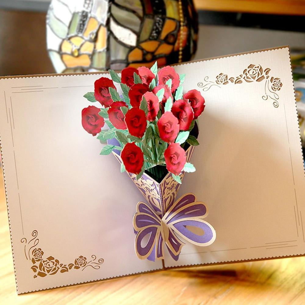3D Pop up Card Roses Bouquet Cards Handmade Greeting Cards DIY Papercraft Card for Birthday Valentines Wedding Anniversary