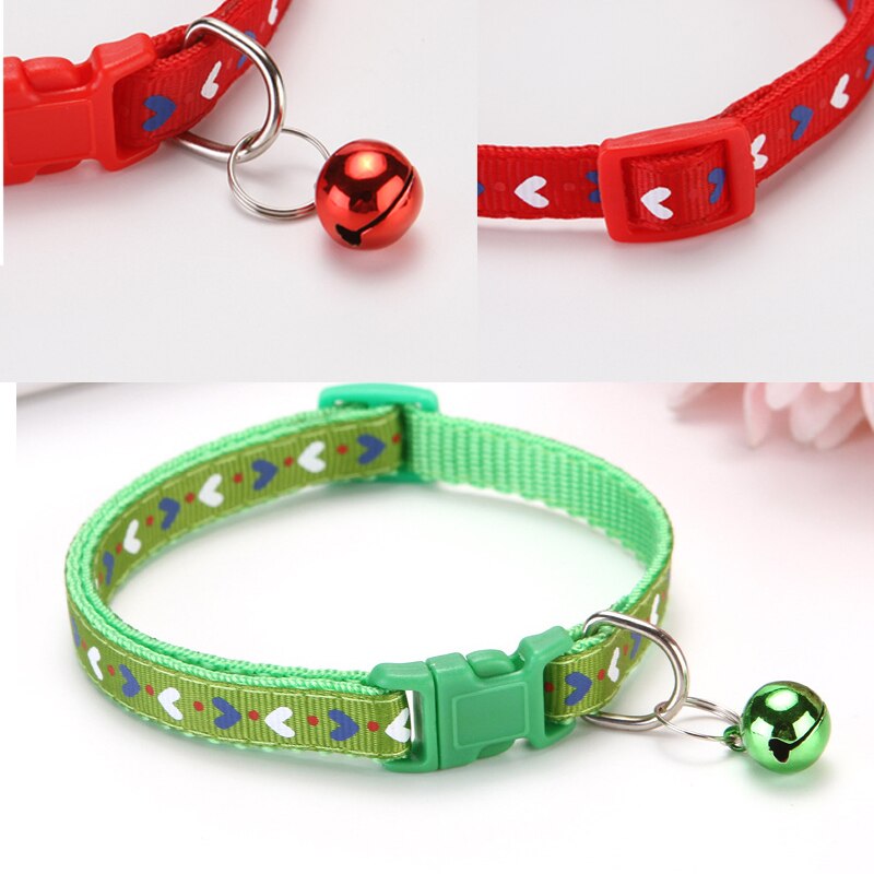 Gul söt kärlek hjärta mönster nackrem justerbart spänne katt hundhalsband med klocka katt valp hund tillbehör tillbehör