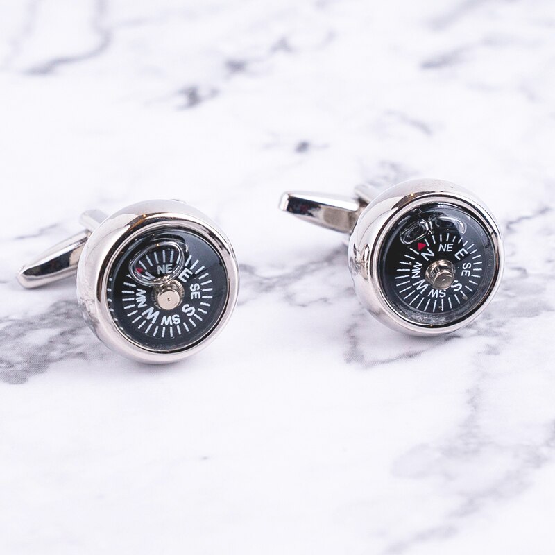 Silvery Tone Really Work Compass Cufflinks Sports Cuff Link Style For Men