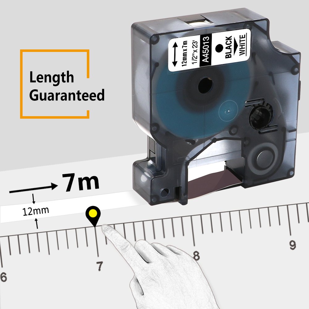 Labelife 45013 12mm 1 paquete Compatible con cintas de etiquetas Dymo D1 para Dymo LM160 LM280 Dymo PNP negro sobre blanco 45013