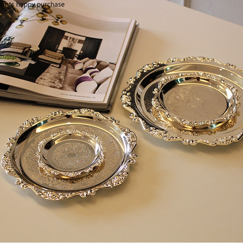 Big Middle Small Silver Cake Pan Afternoon Tea Dessert Snack Tray Jewelry Storage Tray Dessert Table Snack Dish Display Plate