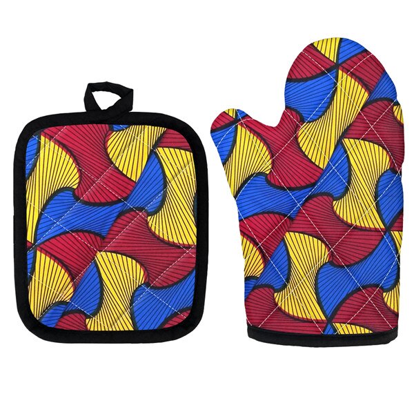 Set Van 2 Afrikaanse Etnische Tribal Bloemen Keuken Koken Magnetron Handschoenen Mitts Pot Pad Heat Proof Beschermd Thuis Bakken pads: HTA009D19