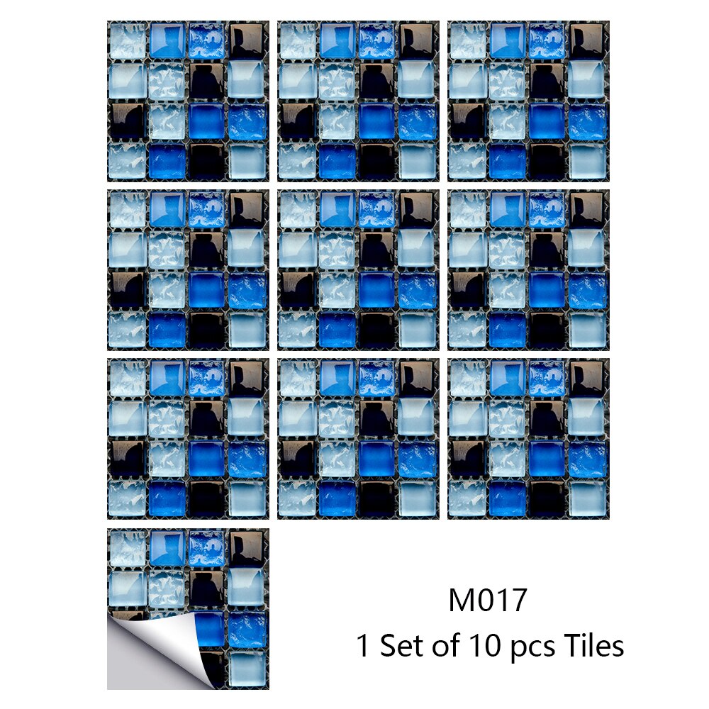 Pegatinas de pared de azulejos de mosaico de mármol, cubiertas planas impresas en 2D para cocina, baño, pelar y pegar, Mural de arte impermeable, 10 piezas: M017 / 10cmX10cmX10pcs