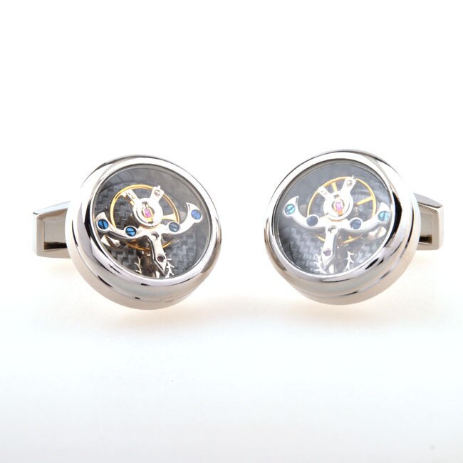 Lepton relógio mecânico funcional, turbilhão de abotoaduras masculino, botões de punho francês para homens, presente com frete grátis