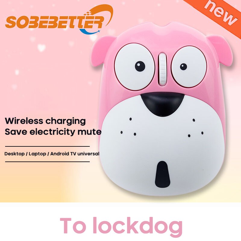 Power Draadloze Muis Saving Oplaadbare Leuke Dier Puppy Mute Muis 2.4G Kantoor Gaming Mouse Oplaadbare Voor Latop Pc: pink
