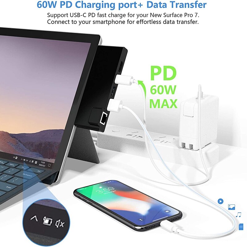 Med 4k hdmi adapter +1000m gigabit ethernet lan+ usb c pd opladning  +2 port usb 3.0+ sd/tf(micro-sd) kortlæser adapter
