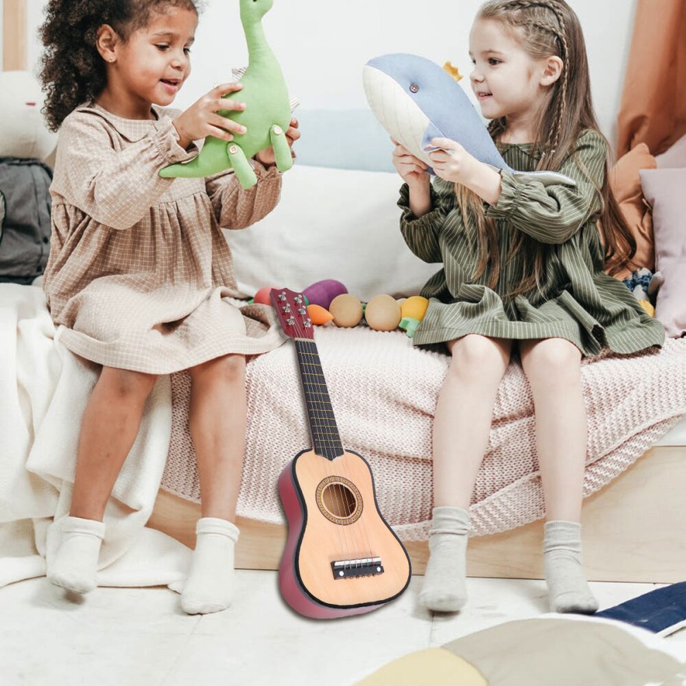 21inch Acoustic Guitar Mini Guitar Musical Instrument Wooden Craft for Beginner Children (Beige)