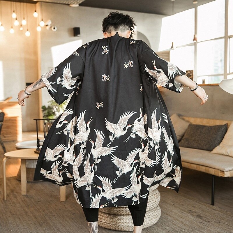Kimono Man Cardigan Japanese Obi Male Yukata Men&#39;S Haori Japanese Samurai Kimono Shirt Men Traditional Japanese Clothes Shirt: XL