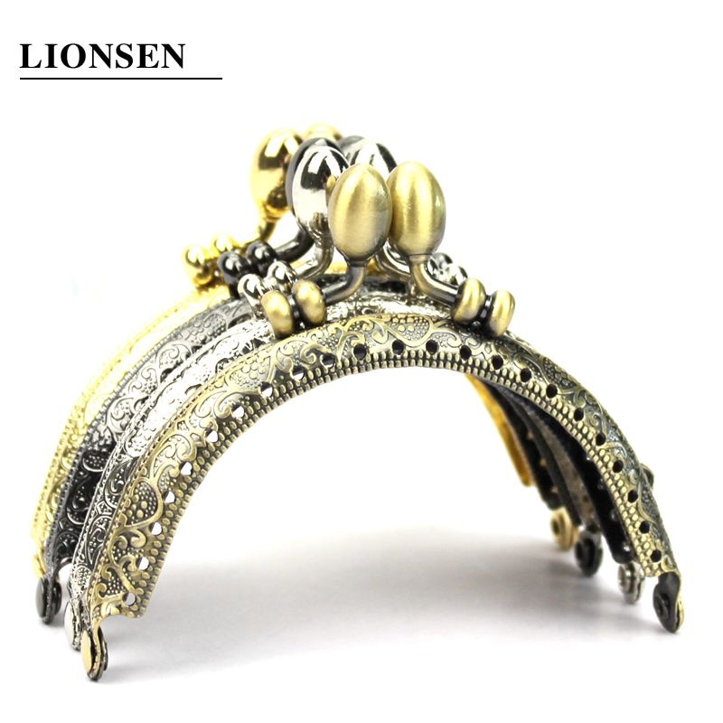 LIONSEN, asa metálica redonda Retro de 8,5 cm Bud para marco de bolso, para bolso de mano, monedero, beso, cierre de broche, accesorio de bronce antiguo para bolso