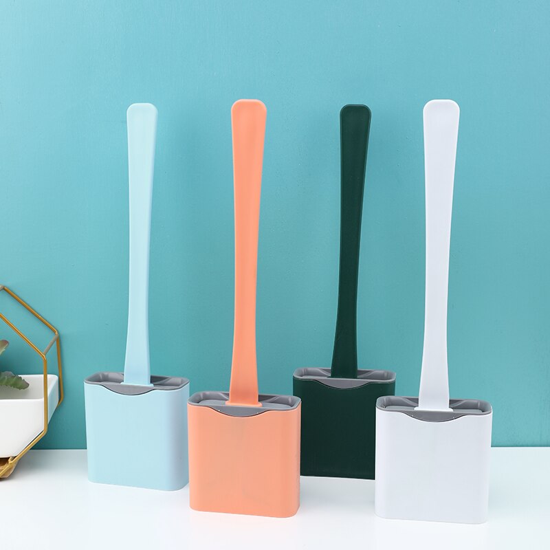 Floor Brush Silicone Toilet Brush With Toilet Brush Holder Wall-Mounted Cleaning Toilet Brush Flat Head Flexible Soft Brush Set