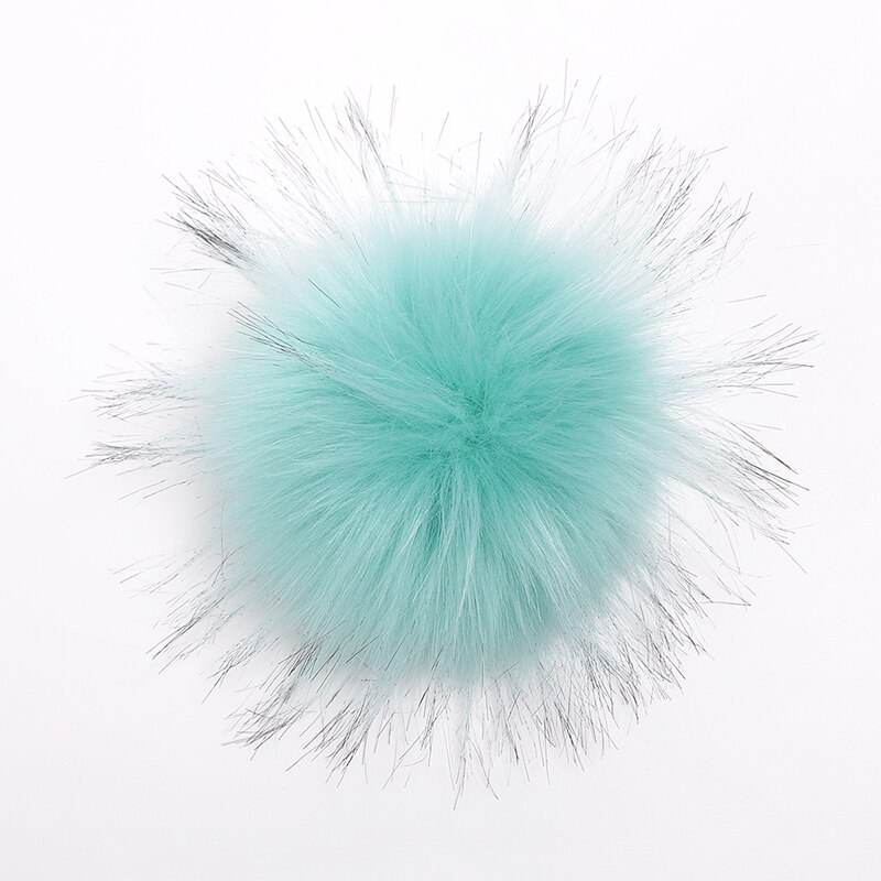 10cm kunstige med knap vaskebjørn pels pels pom poms til kvinder og børn vinter hat og kasket huer pels pompon: Myntegrøn