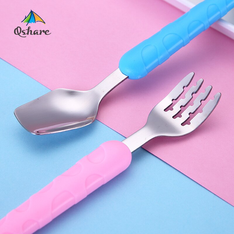 Qshare-vajilla de jirafa para bebé, cuchara de postre para niños, tenedor cuchara de alimentación, artículos de alimentación para bebé, vajilla para niños