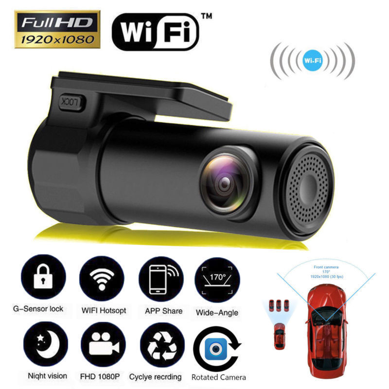 Full HD 1080P WiFi Car DVR Vehicle Camera Dash Cam Night Vision Wide Angle Video Recorder G-Sensor for IOS Android Smartphones