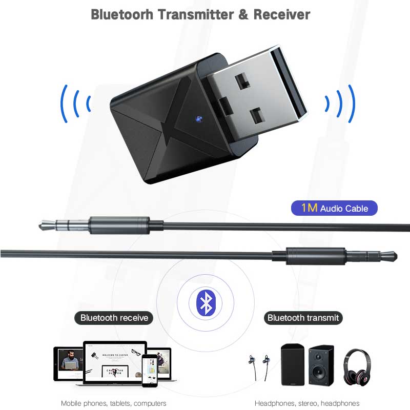 Bluetooth 5.0 Stereo Audio 2in1 Receiver Transmitter Mini Bluetooth AUX RCA USB 3.5mm Jack For TV PC A2 Car Kit Wireless Adapter