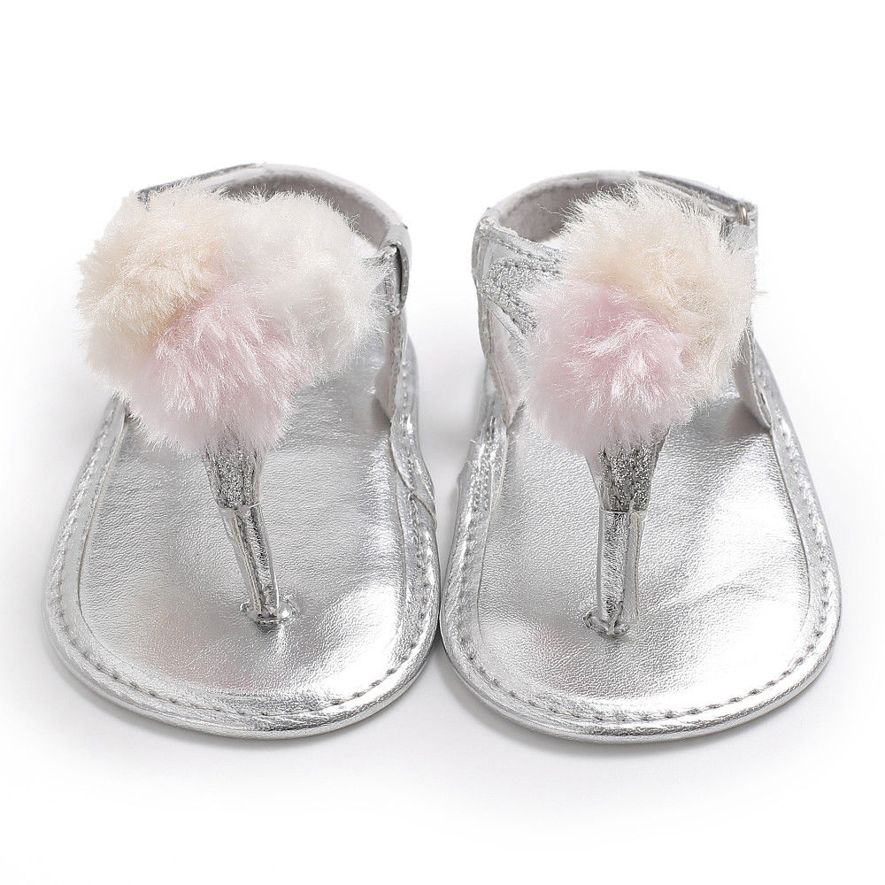 Infants Baby Girls Sandals Princess Summer Newborn Prewalker Girl Baby Shoes Slip-on Flat Shoes: Silver / 13-18 Months