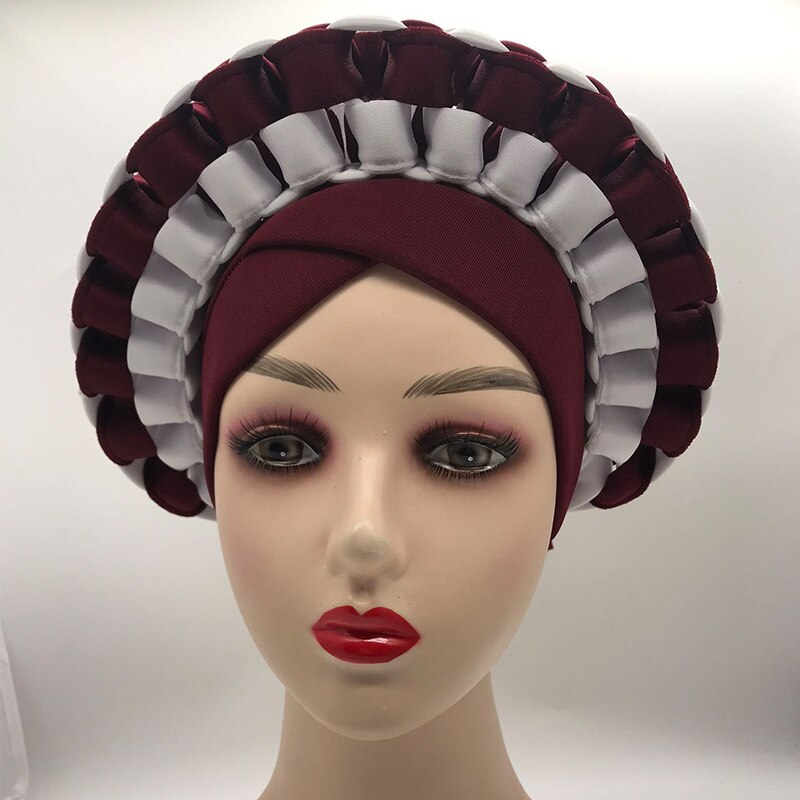 Double Color Handmade Auto Gele Head Ties Already Made Ladies Nigerian African Headtie Female Head Wraps Wedding Gele Headwear: 8