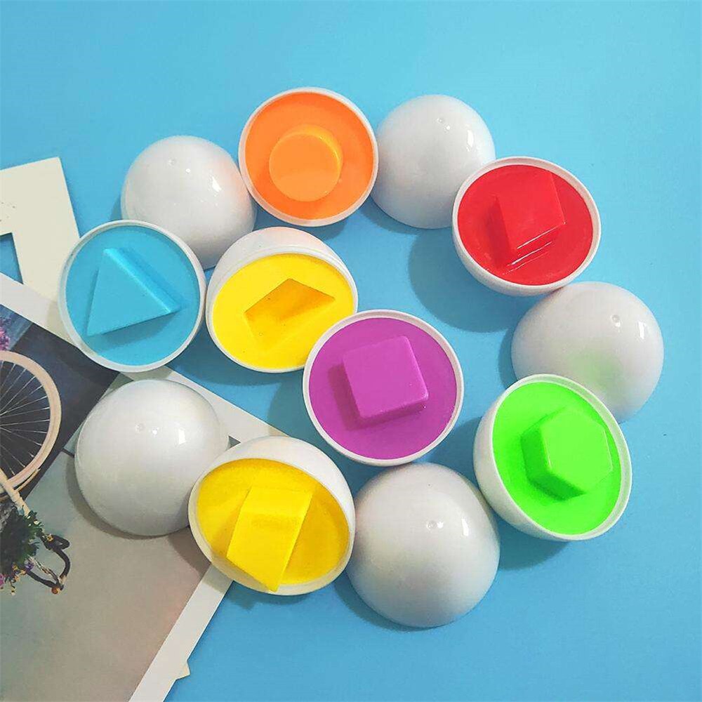 6 huevos enteros/juego de Color y forma juguetes para niños reconocer forma de Color que combina huevos al azar Color aprendizaje y educación de juguete de plástico