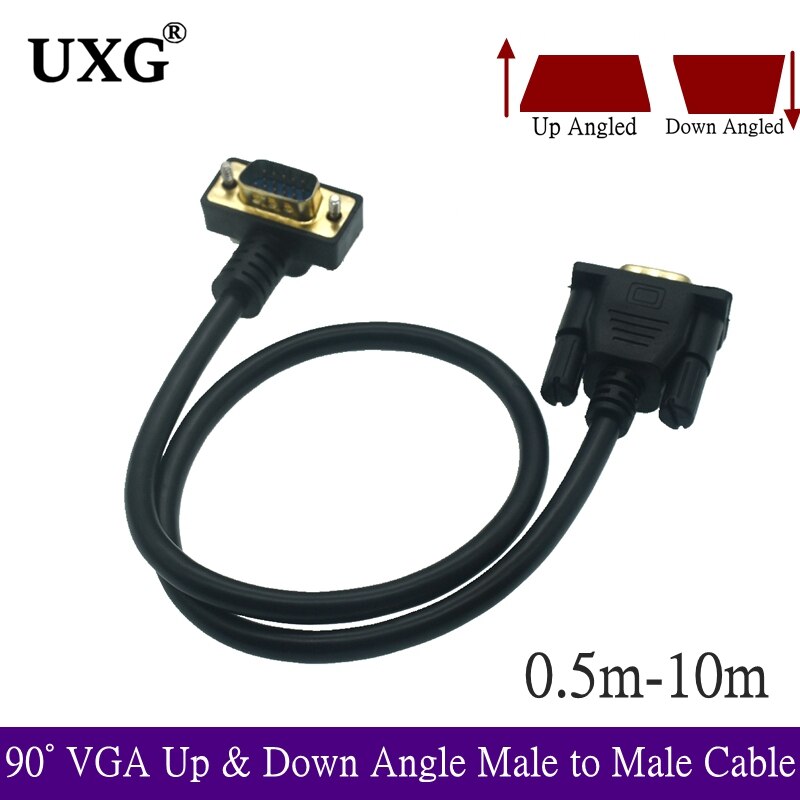 10M 5M 3M 0.5M 90° VGA Monitor Right Up &amp; Down Angle Male To Straight Male Adapter Cable For Projector Computer Monitor HDT