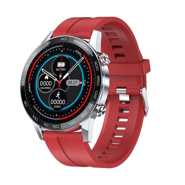 L16 Smart Horloge Mannen Ecg + Ppg IP68 Waterdichte Bluetooth Muziek Bloeddruk Hartslag Fitness Tracker Sport Smartwatch Pk l8 L15: Silver red silicone