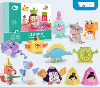 3 niveau børn farvet papir håndværk origami legetøj / børn tegneserie dyr flexagon papir foldning til kunst håndværk diy pædagogisk legetøj: Niveau 2