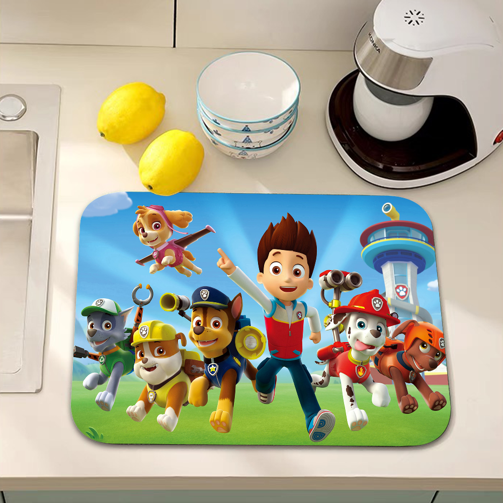 Leuke P-Poten Cartoon P-Patrols Keuken Drainage Mat Retro Stijl Schotel Droog Pads Absorberende Placemats Afdruiprek Servies matten