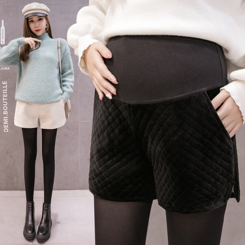 Höst och vinter gravidklänning guld sammet pläd vida ben gravida kvinnor shorts boots byxor