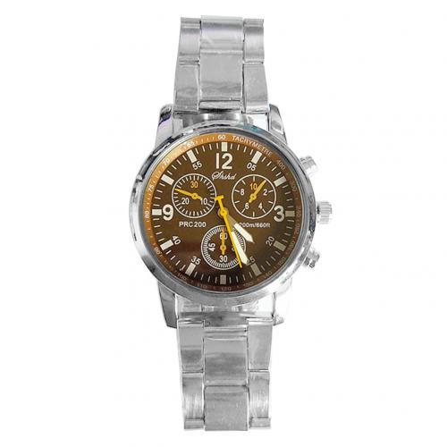 Men Round Sub-dials Decor Alloy Band Analog Quartz Wrist Watch: Brown