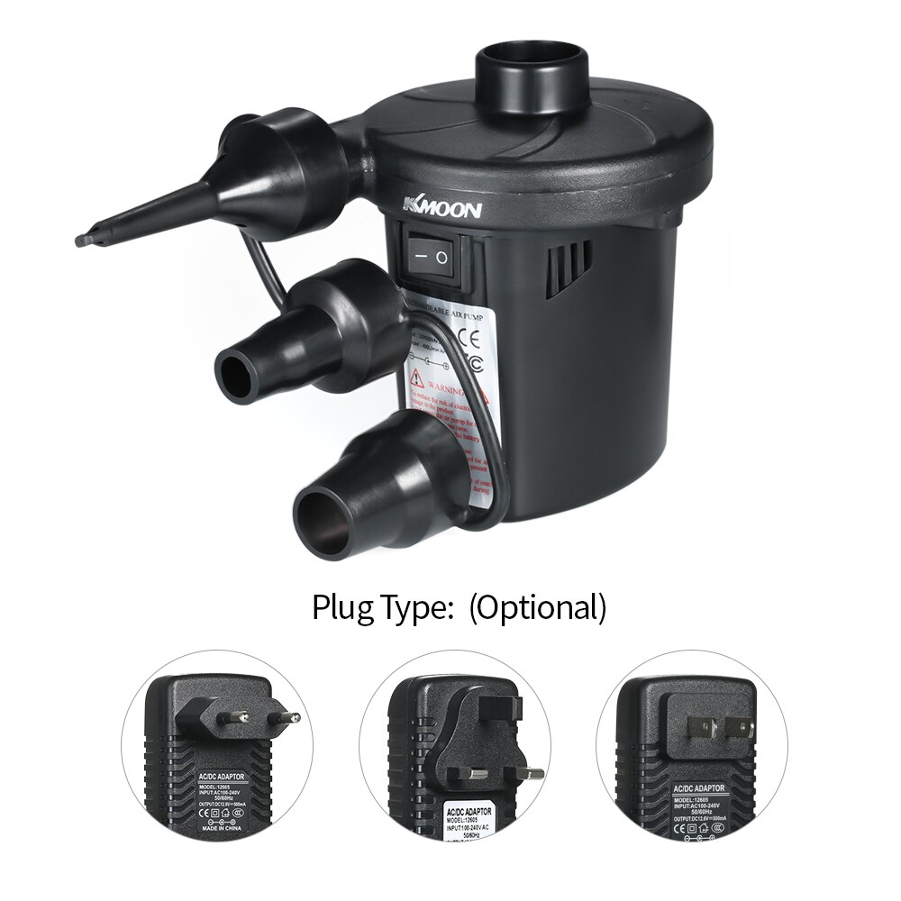 Kkmoon opblaasbare pomp elektrische luchtbed campingpomp met 3 spuitmonden draagbaar snel vullend voor auto thuisgebruik
