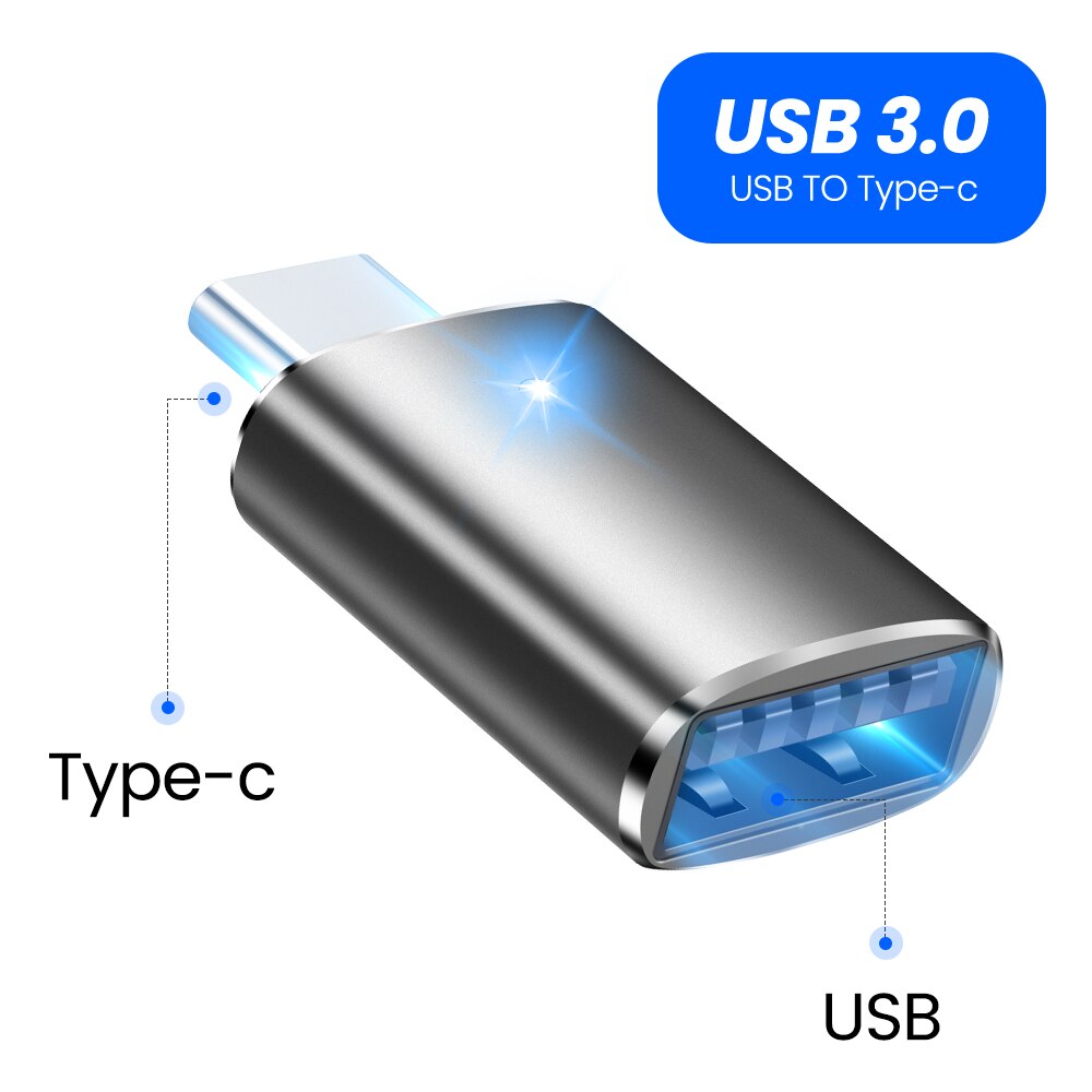 Elough OTG USB C Adapter USB 3.0 To Type C For Xiaomi Samsung USB type C Male To Micro USB Female Converter USBC OTG Connector: Gray 3led