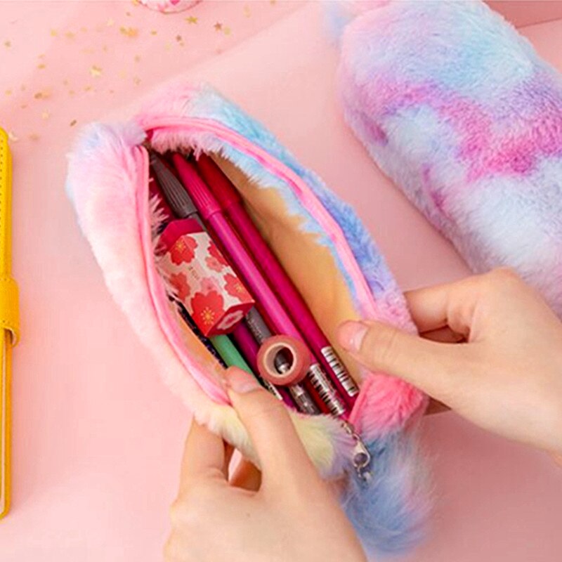 Kawaii Creatieve Etui Kleurverloop Leuke Meisje Pluche Achthoekige Pen Zak Meisje Student Eenvoudige Opbergtas