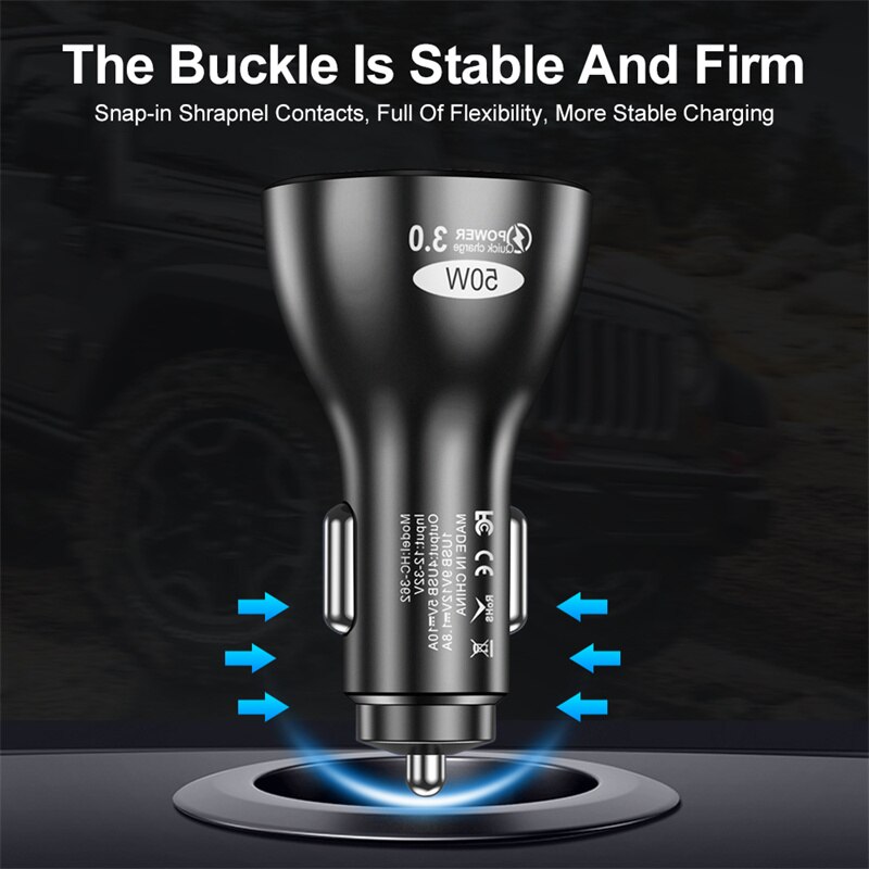 Floveme 4 -port-usb-autoladegerät mit 50w schnelllade- und 10a mini-schnellladeanschlüssen für iphone 11 , xiaomi, huawei und samsung mobiltelefone im auto