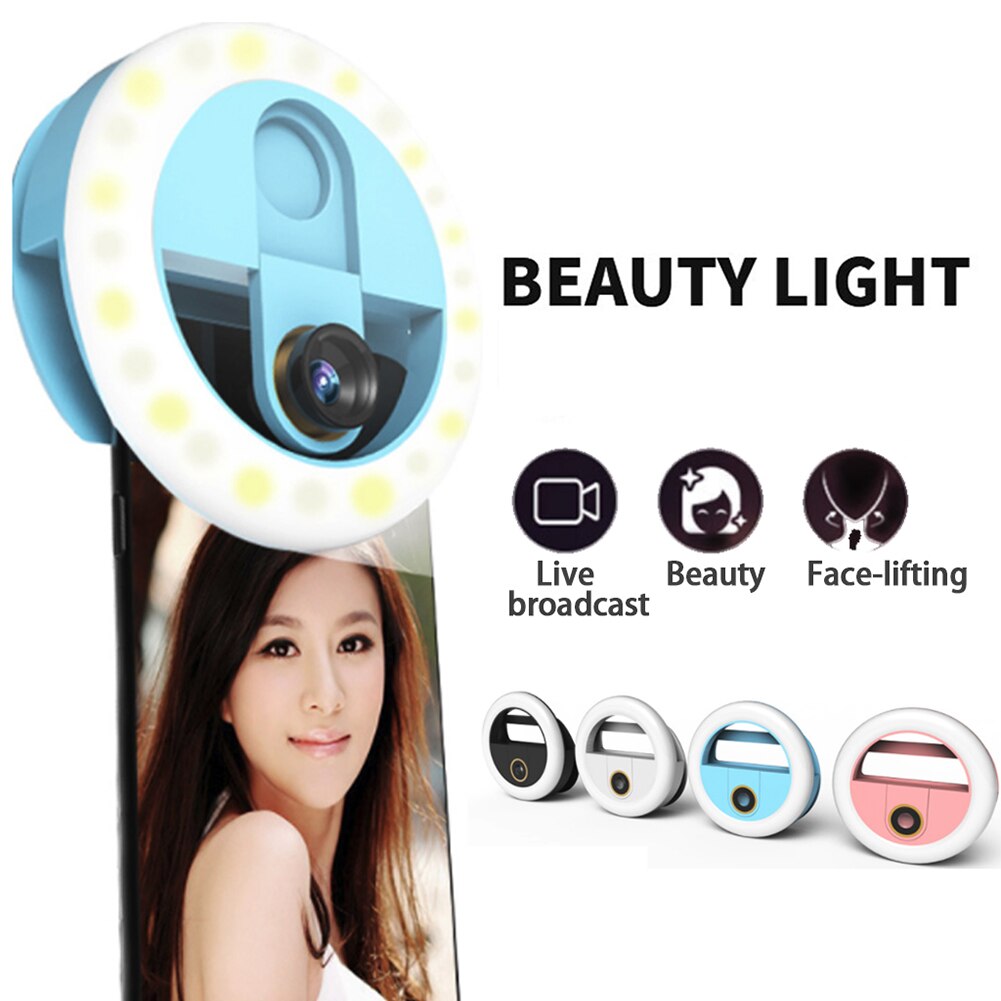 Moblie Telefoon Selfie Ring Groothoek Lens Schoonheid Vullen Licht Lamp Macro Fotografie Camera Shot Oplaadbare Led Selfie Ring