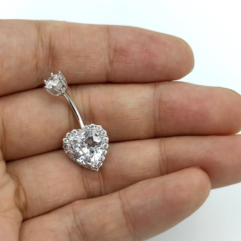 925 sterling silver anello del tasto di pancia del cuore zircone cubico anello della pancia dell&#39;ombelico di pancia sexy piercing gioielli per le donne