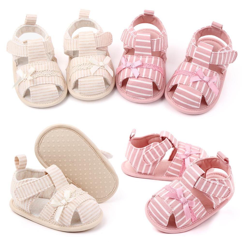 Streifen Bowknot Sommer Comforable Praktische Bequem Stilvolle Weiche Sohle Sandalen Neugeborenen Mädchen Kleinkind Prewalker Flache Schuhe