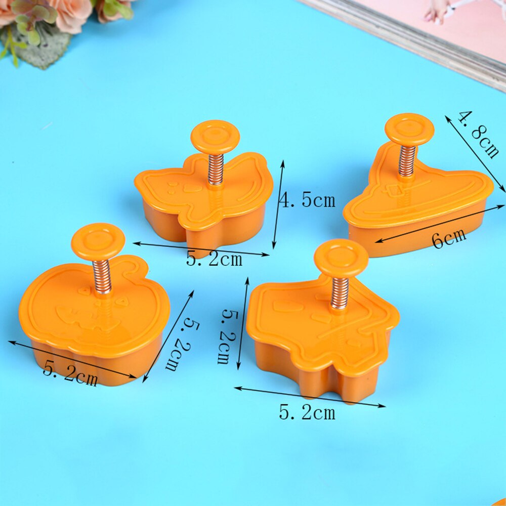 4pcs/set Cookie Stamp Biscuit Mold 3D Cookie Plunger Cutter DIY Baking Mould Halloween Cookie Cutters For Kitchen Tools