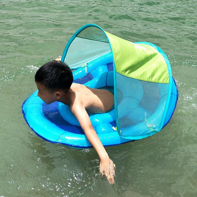 Baby Inflatable Swimming Seat With Awning Children Swimming Lap Net With Bottom Pocket Outdoor Play Water Toys