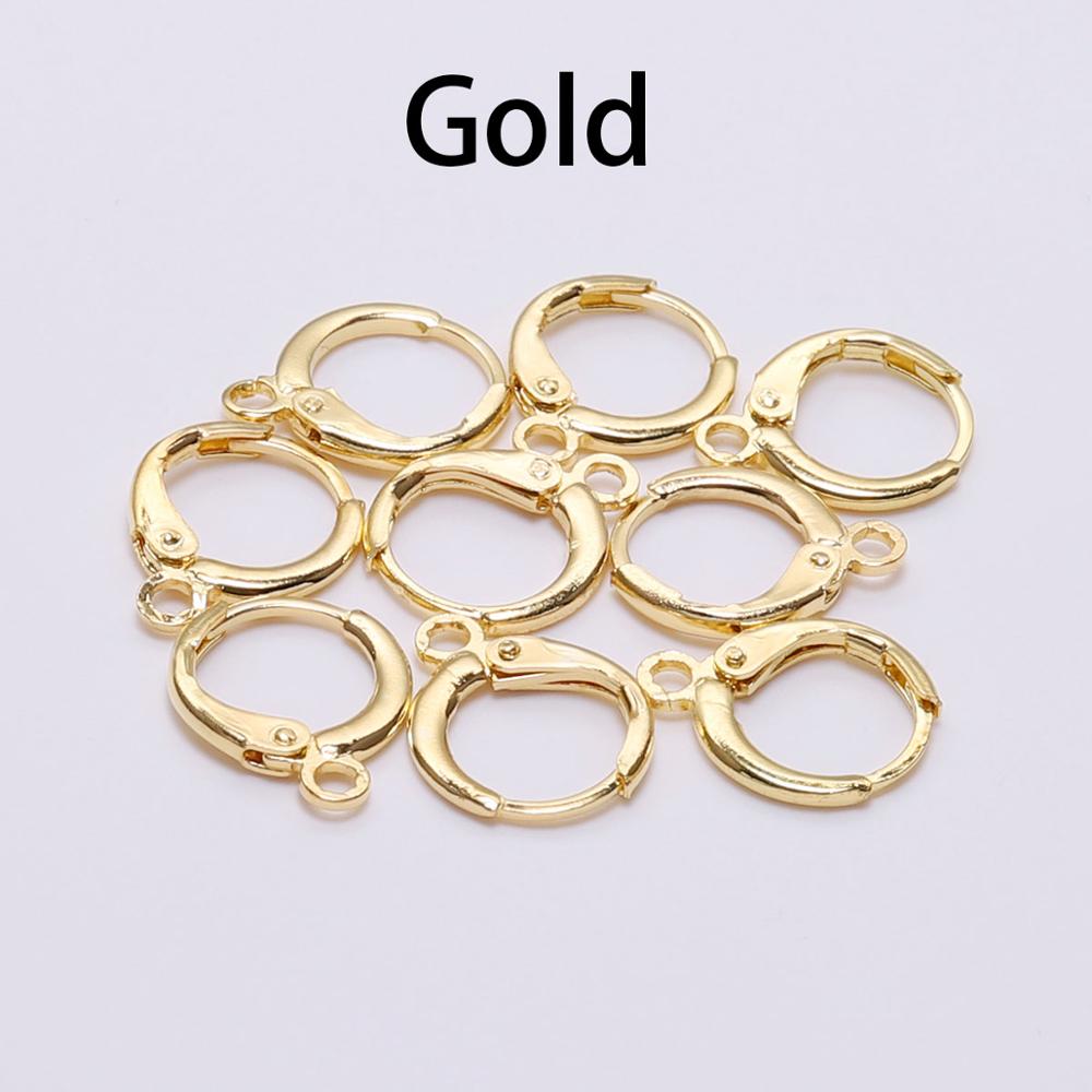 20pcs product 14*12mm Hook Clip Earrings Clasps & Hooks Material Wire Settings Base Hoops Supplies For DIY Jewelry: Gold