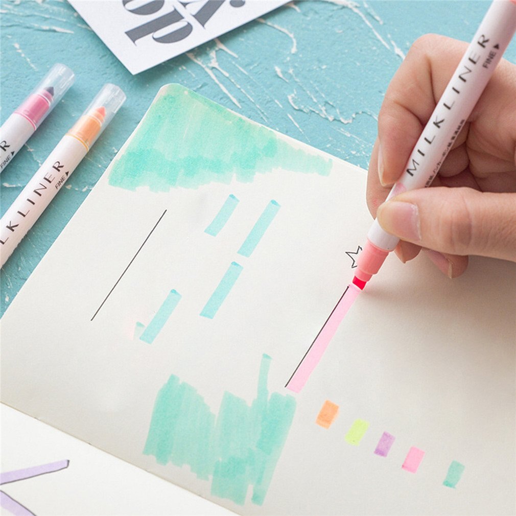 12Pcs/Set Mildliner Highlighter Pen Stationery Double Headed Fluorescent Marker Pen 12 Colors Mark Pen Cute Mildliner