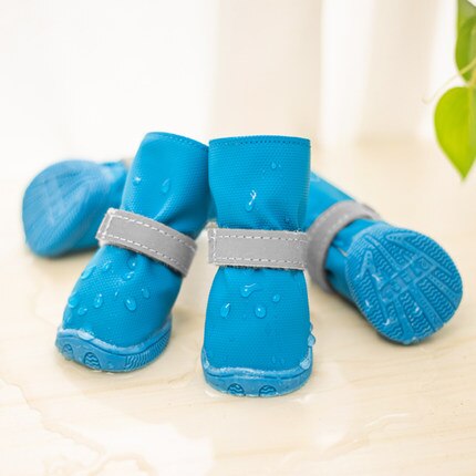 Chaussures de pluie chien imperméable pour petits chiens chaussures anti-dérapant chien de compagnie bottes de pluie pour Bichon Teddy: Bleu / 2