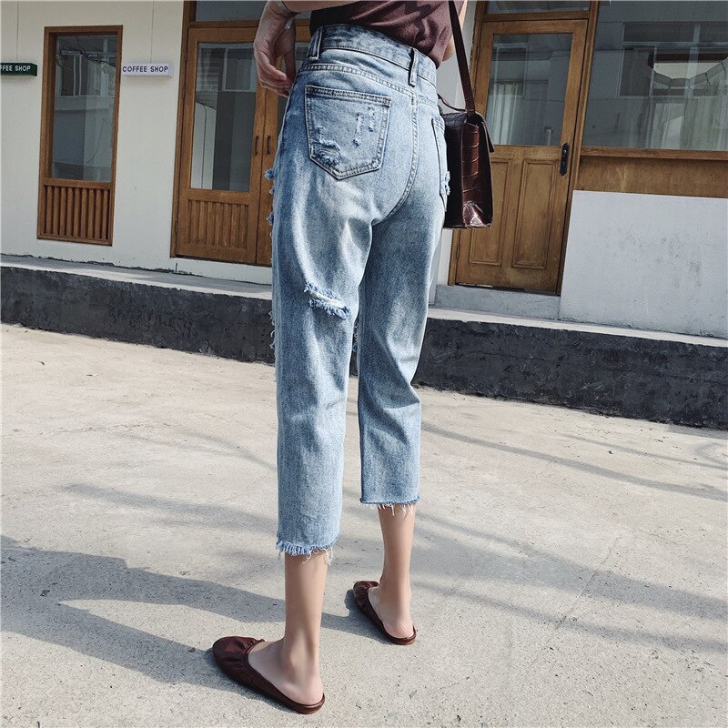 Sexy déchiré jean pour femmes pantalon Vintage taille haute jean Femme ample Streetwear grande taille trou Denim jean 4XL