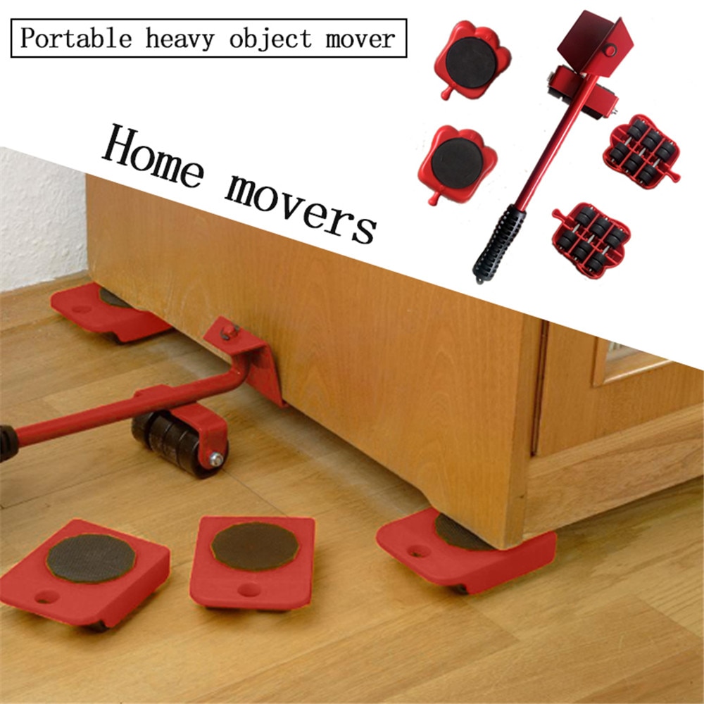 5pcs set Moving House Cleaning Mover Tool Furniture Mover Set Transport Lifter Heavy Stuffs Moving Wheel Roller Bar Hand Tools