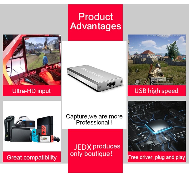 USB 3.0 1080P 4K HD Video Capture HDMI Game Capture Card Suitable for Game Live Broadcasts Video Recording