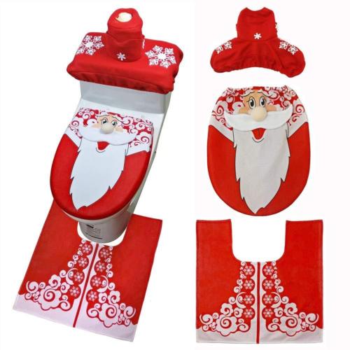 3 piezas de navidad feliz papá Noel asiento de inodoro y alfombra baño decoración conjunto azul y rojo