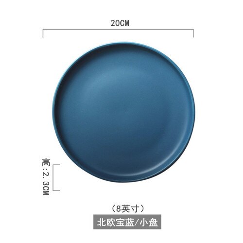 Nordic Servies Keramische Plaat Creatieve Persoonlijkheid Matte Glazuur Westerse Voedsel Plaat Ontbijt Plaat Salade Grote Steak Plaat: 8 inch dark blue