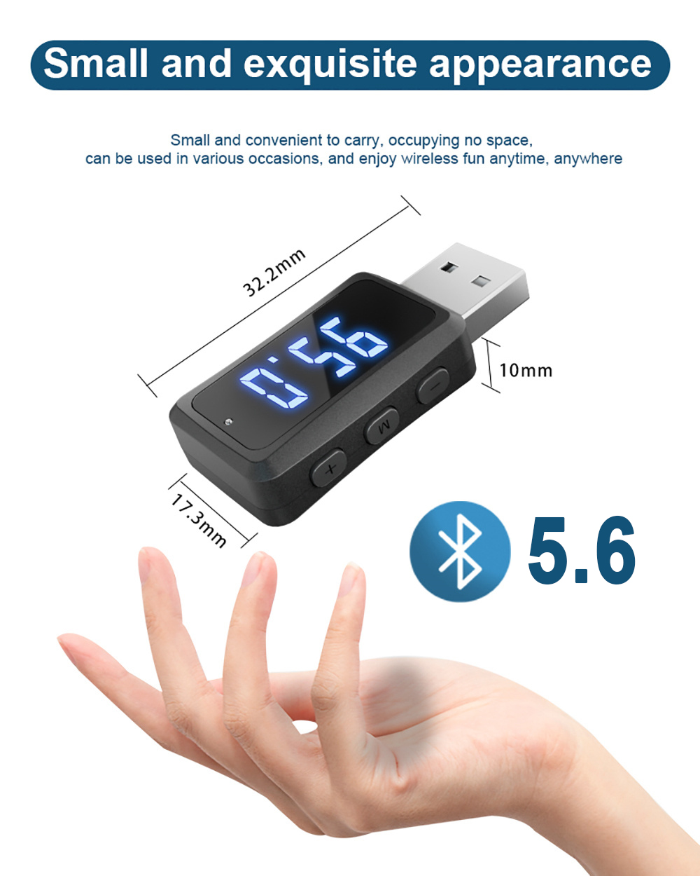 Transmiter FM Bluetooth 5.6 do samochodu z wyświetlaczem LED, bezprzewodowy zestaw głośnomówiący USB, mini zestaw samochodowy z zasilaniem USB i radiem FM.